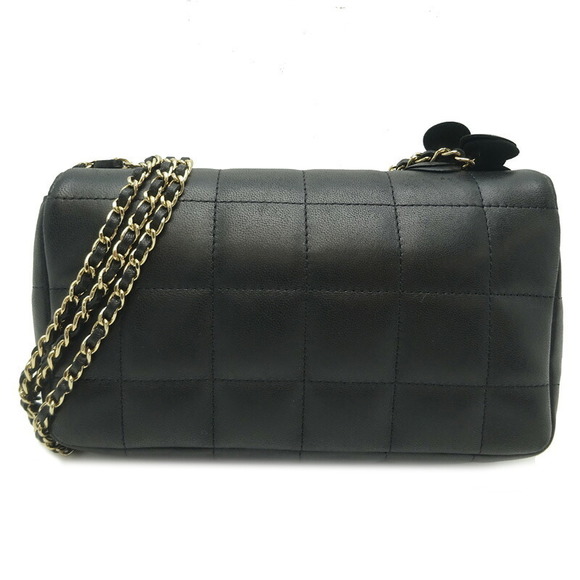 Chanel Bag Black Chain Chocolate Camellia Bar Lambskin Shoulder - Picture 1 of 9